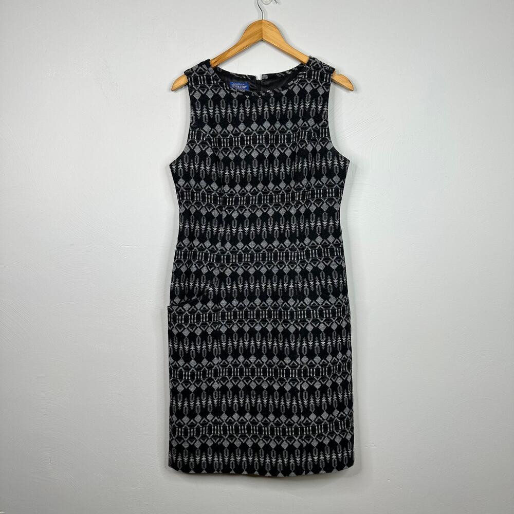 Pendleton Black & Gray Kiwanda Geometric Virgin Wool Sheath Dress